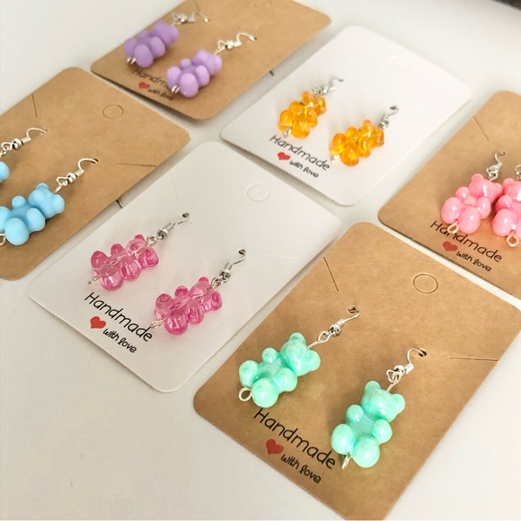 New Set of 6 Pairs of Colourful Gummy Bear Earrings Multiple Cute Unique Gifts - Picture 3 of 9